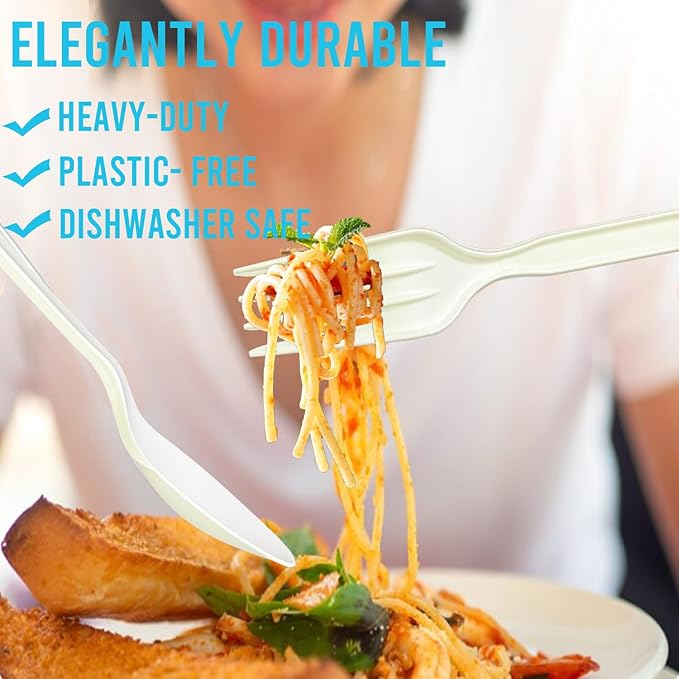 Compostable Forks 250 Count, 7 In Large Disposable Biodegradable Flatware, Eco Friendly Durable Heat Resistant Alternative Cutlery Eating Utensils Silverware to Plastic Forks, BPI Certified