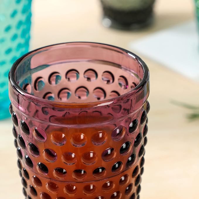 G Hobnail Old Fashioned Iced Beverage Glass 13oz Set of 6, Premiun Glass Set for Refreshments Soda Juice Perfect for Dinner Parties, Bars & Restaurants (Multicolor, Highball)