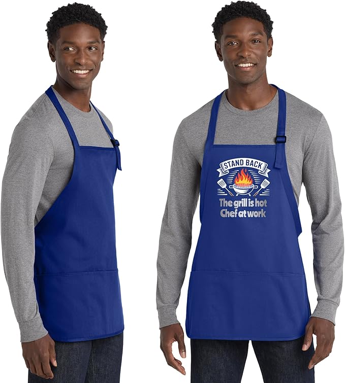 Personalized Medium Length Cooking & Grill Apron – Stand Back Design with Custom Text (1-2 Lines)