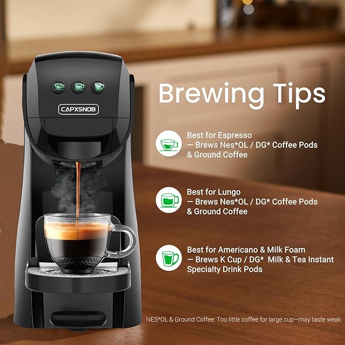 Warriors1 Coffee Maker for Keurig K Cup pod, Espresso Machine for Nespresso Original, Dolce Gusto Pods, Ground Coffee, Coffee Machine for kitchens, apartments, dorms, RVs & camping, 28 oz Reservoir