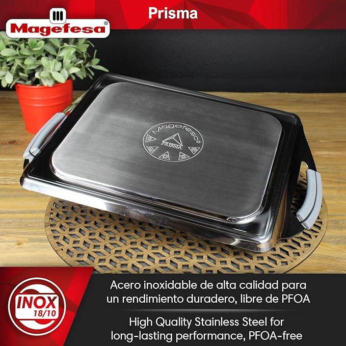 Magefesa Prisma 10.8-inch Teppanyaki Griddle Pan, made of 18/10 Stainless Steel, Triple Layer Nonstick Coating, Suitable for all types of Stovetops, Dishwasher & Oven Safe up to 392 ºF