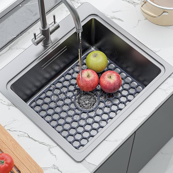 Silicone Sink Protectors for Kitchen Sink with Center Drain - 16.2"x12.5" Kitchen Sink Mats Accessory, Non-Slip Heat Resistant Sink Mat for Bottom of Farmhouse Porcelain Stainless Steel Sink