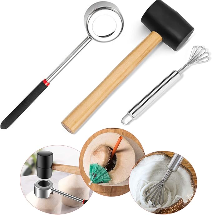 Stainless Steel Coconut Opener Set of 3, Tool Kit for Opening Fresh Coconuts
