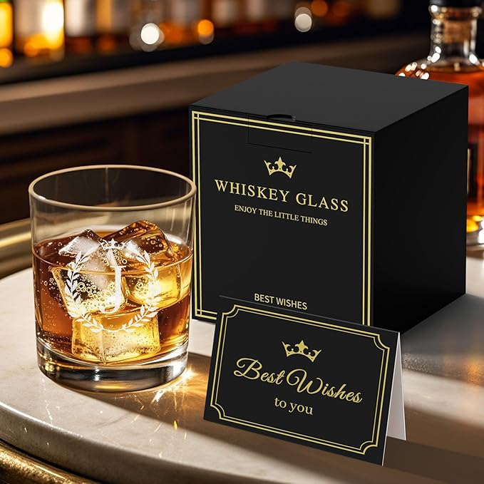 Personalized Whiskey Glasses Gifts for Men, Monogrammed Engraved A-Z 10.6 oz Rocks Glass Customized Gift, Unique Christmas Birthday Gifts for Men Him Dad Husband Brother Son (J)
