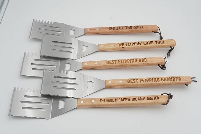 Grill Spatula for Kitchen, Stainless Steel BBQ Scraper, Customized Flat Top Flipper With Wooden Handle-THE MAN. THE MYTH. THE GRILL MASTER.