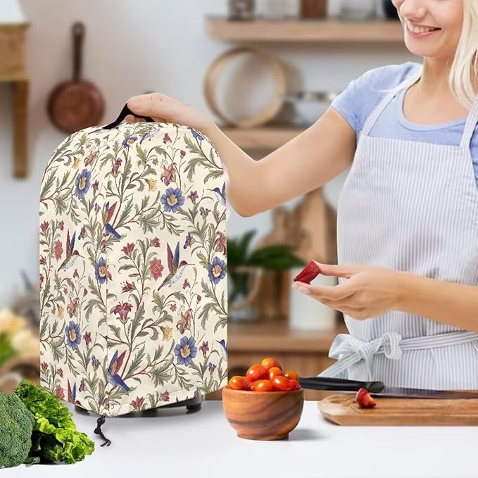 Hummingbird Floral Blender Dust Cover with Drawstring Stand Mixer or Coffee Maker Cover Anti Fingerprint Polyester Appliance Cover for Home Kitchen Decor