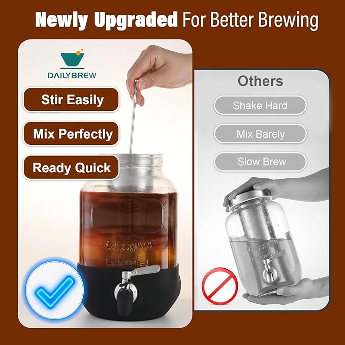 Cold Brew Coffee Maker, Cold Brew Maker 1 Gallon With Stainless Steel Filter, Cold Brew Pitcher With Stainless Steel Spigot, Ice Tea Maker With Airtight Lid, Cold Brew Coffee Maker With Silicone