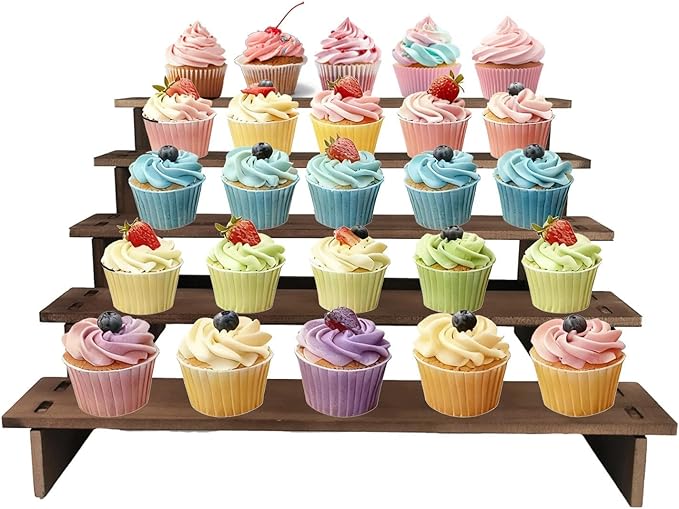 5 Tier Wood Cupcake Stand, Perfume Organizers, Cologne Organizer for Men, Display Risers for Dessert, Spice, Candles, Matcha Station, No Tools Required to Install