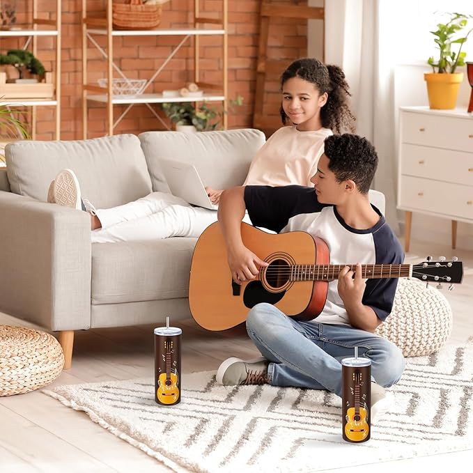 Umigy 2 Pieces Guitar Gift Tumbler with Lid Straw and Brush, 20 oz Musical Notes Travel Mug Stainless Steel Coffee Mug for Christmas Music Lovers Singers Teacher Birthday Gifts