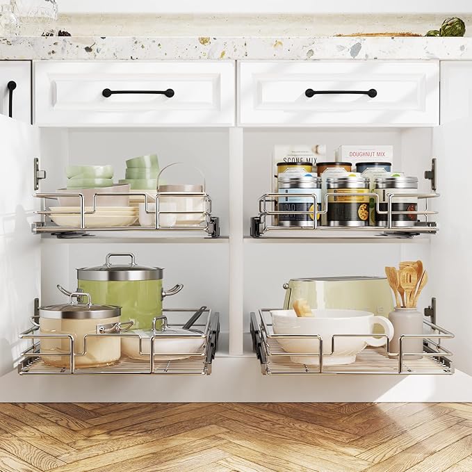 LOVMOR Pull Out Cabinet Organizer 9" W x 21½" D, Kitchen Cabinet Pull Out Shelves Slide Out Storage