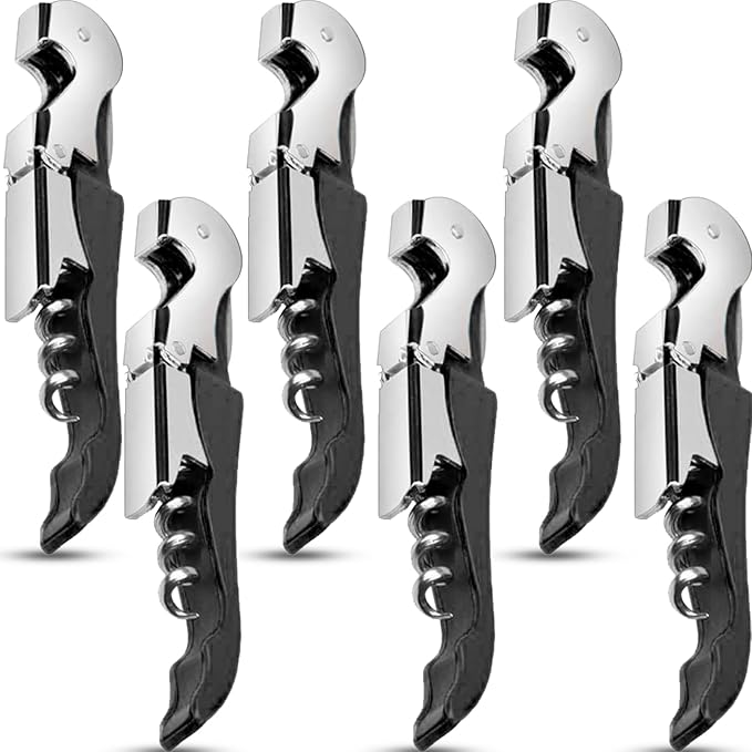 6 Pieces wine key wine opener Professional Waiter Corkscrews Stainless bottle opener Fold Serrated Foil Cutter Key for Family, Company Party,Bars,Restaurants(black)
