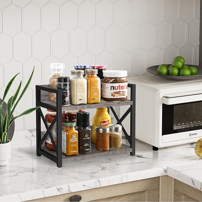 YINMIT Countertop Shelf Organizer,Coffee Bar Accessories,Spice Rack,Coffee Counter Shelf,2 Tier Coffee Organizer Station for Mugs,Cups,Cream,Syrup(Rusti Grey, Small)