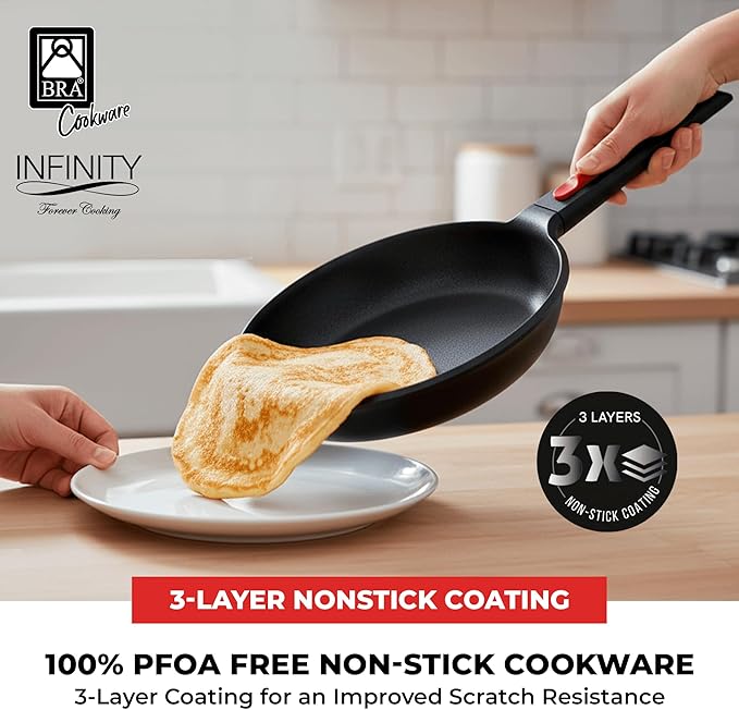 BRA COOKWARE Infinity 2-Piece Nonstick Frying Pan Set | 8 & 10.2 Inch Cast Aluminum Skillet Set | PFOA/PFAS Free Fry Pans | All Cooktops incl. Induction | Oven Safe Searing Skillets