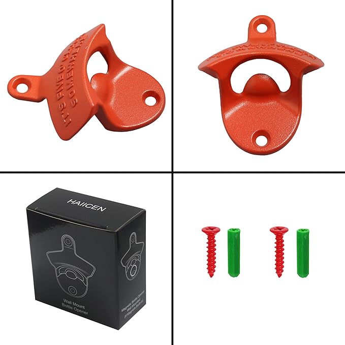 Red Bottle Opener Wall Mount IT'S FIVE O'CLOCK SOMEWHERE Drink Gift for Beer Lover