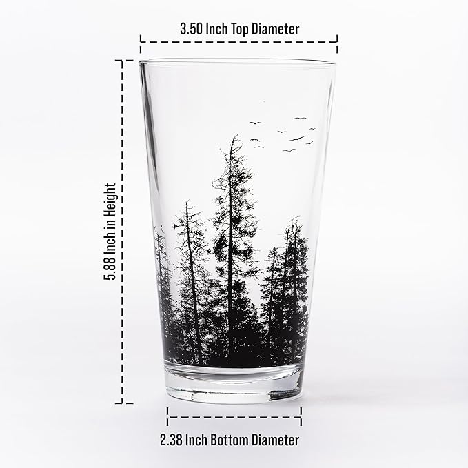 Black Lantern Nature Themed Pint Glasses Set of 2 – Pint Glasses in Unique Designs for Craft Beer Enthusiasts - (Set of Two 16oz. Glasses) - Beer Glasses for Nature Lovers (Forest & Clouds)