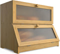 Bread Box for Kitchen Countertop: 2-Tier Bamboo Large Bread Storage Container,Wood Color