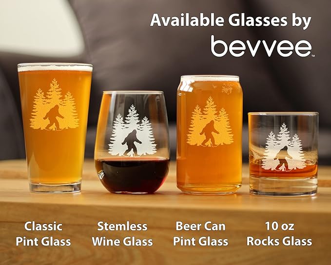 Bevvee Bigfoot Pint Glass - Funny Bigfoot Gifts for Sasquatch Enthusiasts - 16 Oz Pint Glasses
