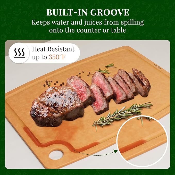 Kikcoin Wood Cutting Board, Cutting Boards for Kitchen Dishwasher Safe Non-slip Chopping Board with Juice Groove, Wood Fiber Composite Cutting Board with Hanging Hole, 17.3"*12.8"