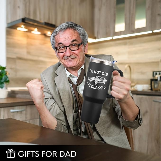 NOWWISH 40oz Tumbler with Handle and Straw for Men, I am Not Old Funny Christmas Gifts for Dad Husband Grandpa, Large Insulated Mug, Stocking Stuffer Idea - Black