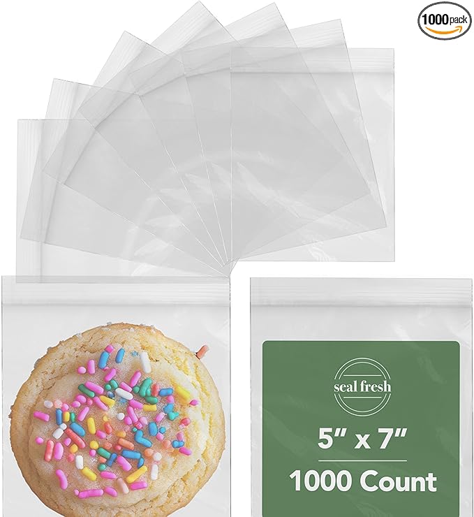 5 x 7 Inch Resealable Plastic Bags 1000 Pack — Clear Reclosable Zipper Seal Bags for Treats, Crafts, Jewelry, Party Favors, Small Food Storage