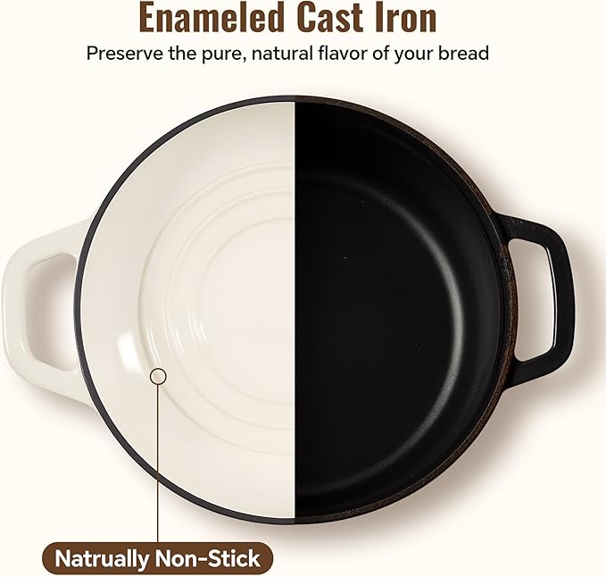 4.5 QT Dutch Oven for Bread Baking, Cast Iron Bread Oven for Sourdough, Enamelled Bread Dutch Oven with Lid, Heavy-Duty Non Stick Bread Pot, Beige