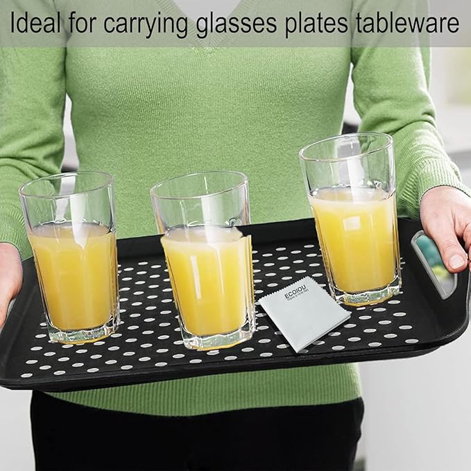 Larger Nonslip Food Serving Tray, 17.9'' x 12'' Grippy Handles Surface Bottom Design, Perfect Trays for Eating, Lap, TV, Couch, Black & White, Set of 2