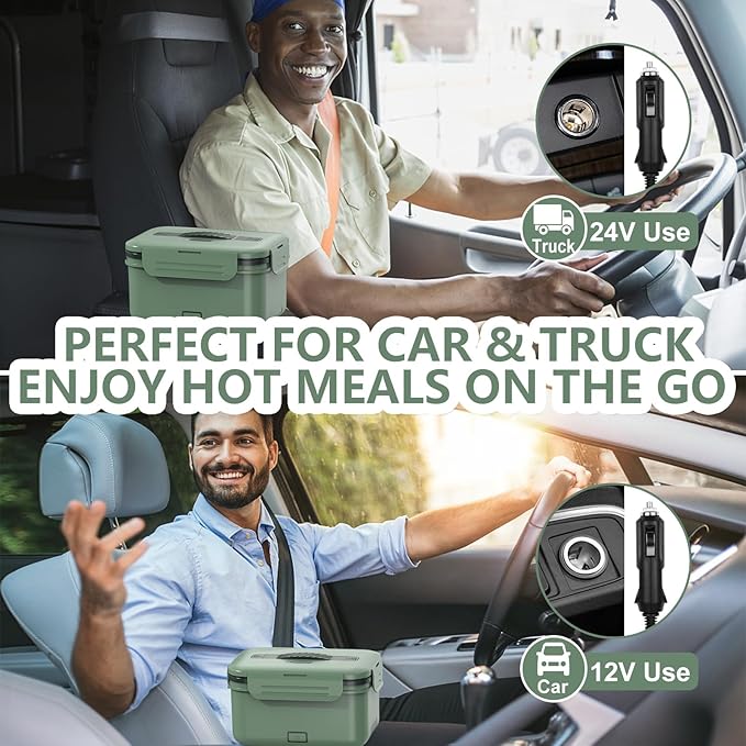 Electric Heated Lunch Box for Car Truck Home 1.8L 100W Portable Food Warmer with 12V/24V/110V/220V Hot Meal for Work Travel Jobsite Camping Christmas Gifts White Elephant Gifts for Adults/Men/Woman