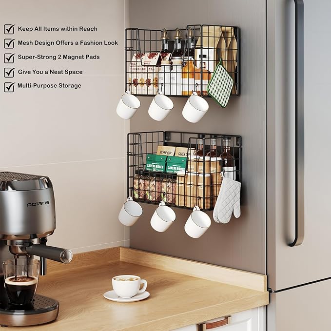 Magnetic Fridge Basket Storage Organzier for Fruit & Wrap, Magnetic Shelf for Side of Refrigerator for Kitchen,Laundry (1 Pack)