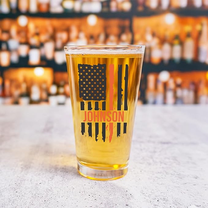 Blue Ridge Mountain Gifts - Thin Orange Line Pint Glass - Personalized Search and Rescue Glass, SAR Appreciation, Rescue Workers Gift, Custom Correction Officer Barware, EMS Support Glassware