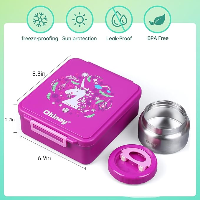 Bento Lunch Box for Kids With 8oz Soup Thermo, Leakproof Lunch Compartment Containers with 4 Compartment Bento Box, Thermo Food Jar, BPA Free,Travel, School
