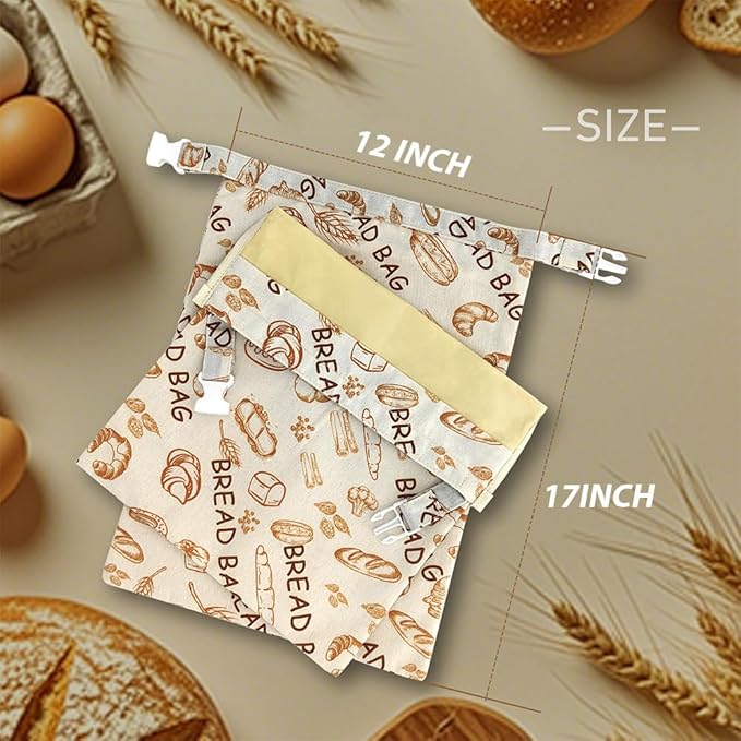 2 Pack Reusable Beeswax Food Wraps Bread Bags for Homemade Breads Loaf, Food Storage Containers, Organic Cotton XL Sourdough Beeswax Bread Bag Supplies Sandwich Wrapper, Sustainable, Fresh Keeping