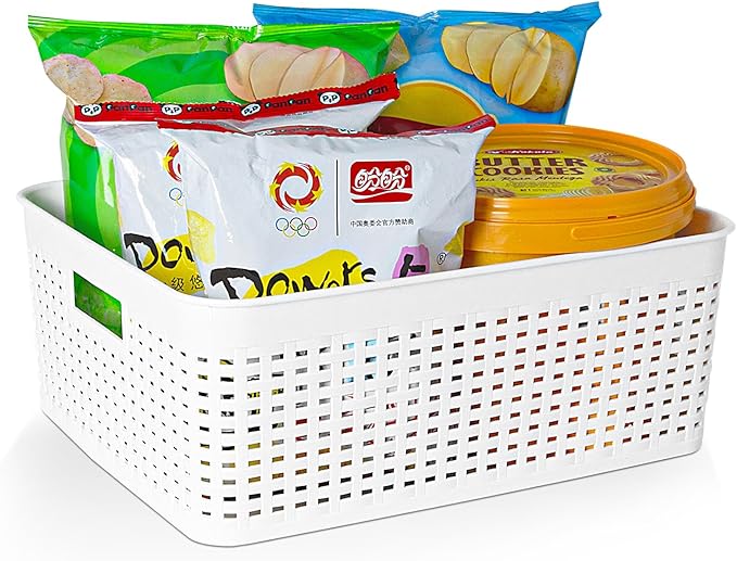 Soddeph Plastic Storage Baskets for Cabinets, Household Pantry Organization with Handle,Organizer Bins for Room,Bathrooms,Under-Sink,Kitchen (White, L-3PACK)