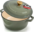 MUELLER HOME 7.5 Quart Enameled Cast Iron Dutch Oven For Sourdough Bread Baking, Heavy-Duty, Oven-Safe up to 500° F & Across All Cooktops, Casserole Dishes, Green Kitchen Accessories, Thyme Green