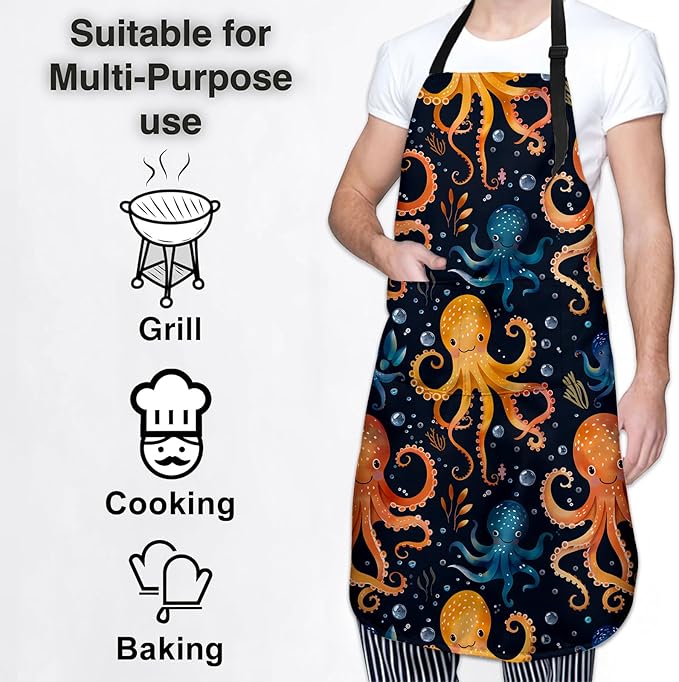 Cute Dolphin Apron for Women Men, Oxford Fabric Kitchen Cooking Chef Aprons