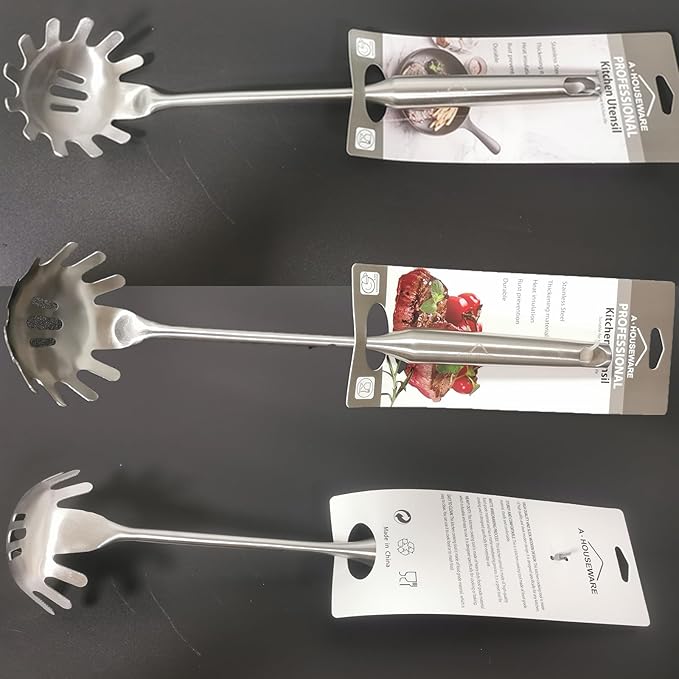 Pasta Spoon Server 304 Stainless Steel Slotted Spaghetti Ladle Kitchen Colander and Strainer Scoop Cooking Utensils Heat Proof Strong Sturdy Easy to Clean