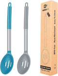 Pack of 2 Large Silicone Slotted Spoon Kitchen Skimmer with High Heat Resistant BPA Free Non Stick Cooking Ladle Strainers For Draining and Frying (Gray-Blue)