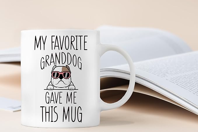 QASHWEY American Bulldog Dog Grandma Gifts Coffee Mug Tea Cup, Funny American Bulldog Dog Lover Owner Gifts for Grandma Grandpa, My Favorite Granddog Gave Me This 11oz Ceramic