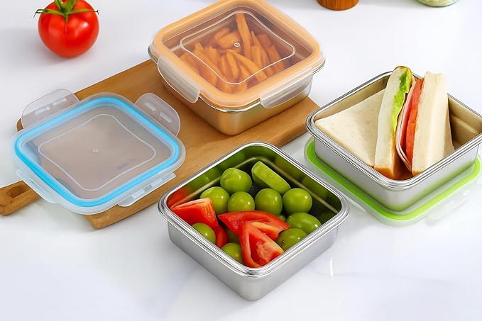 Set of 2 Stainless Steel Sandwich Containers - Food Grade Metal Base with a BPA Free Leakproof & Airtight Silicone Seal Lid. Great for Sandwiches, Snacks, Meal Prep & Food Storage - Blue/Green