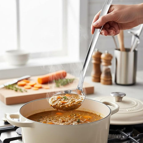 1 Pcs Stainless Steel Kitchen Cooking ladle, 13" Soup Metal Ladles, Durable Cooking Spoon Utensil- Long Handle and Ample Bowl Capacity Perfect for Stirring, Serving Soups, Heavy Duty Dishware Safe