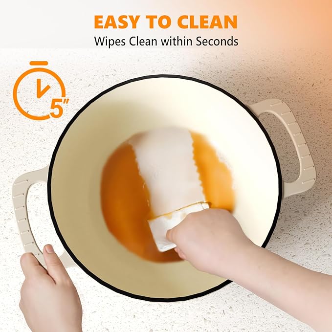 ROVSUN Enameled Cast Iron Round Dutch Oven, 6QT Pot with Lid &Dual Handles with Silicone Gloves,Oven Safe up to 500°F, Heavy-Duty Pre-Seasoned Cookware for Bread Baking, Braising, Stews, Roasting, Cream White