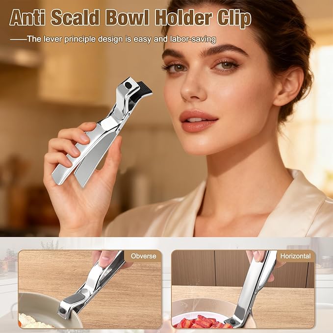 2Pcs Stainless Steel Hot Plate Gripper Clips - Multi-Purpose Hot Bowl 2026 New Upgrade Hot Plate Gripper Tongs for Oven, Air Fryer, Steamer, Non-Slip Design, Pots & Bowls