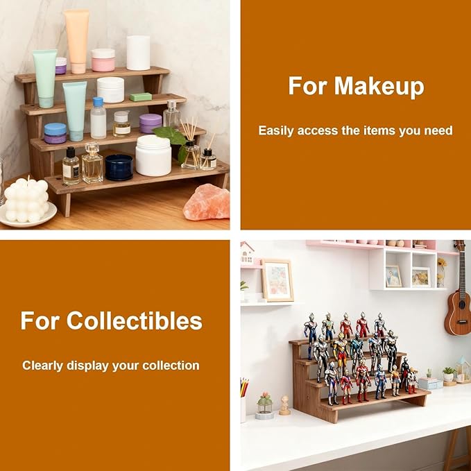 Wooden Cupcake Stand,Perfume Organizers,Cologne Organizer for Men,4 Tier Display Risers for Dessert,Spice,Candles,Matcha Station,No Tools Required to Install