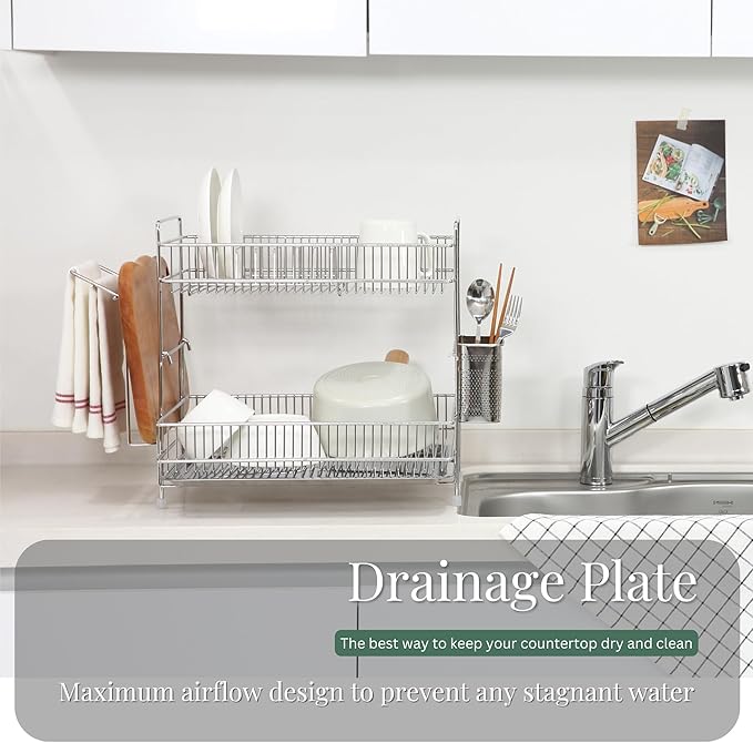 Acro 2-Tier Dish Rack (Stainless Steel, 15.7" H x 16.1" W x 12.9" D)