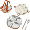 Stainless Steel Bento Box, 800ml Leakproof Lunch Box, Easy To Open And Close, Food Storage Container For Outings, Picnics, And Travels (4 Compartments, + Insulation Bag)