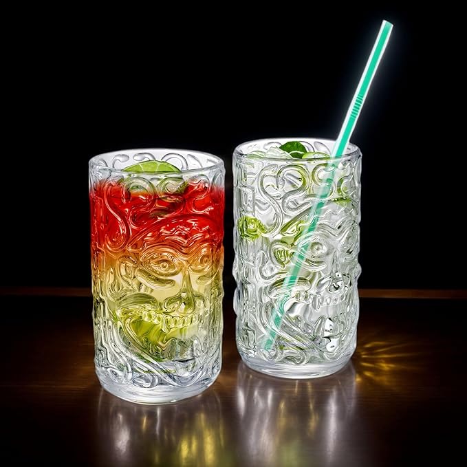 6-Pack 14.5oz Clear Tiki Glasses Cups for Cocktails Glass Drinking Set Crystal Glass Tumbler - for Water, Juice, Beer, Cocktails, Mojito, Wine and Whiskey, Bar Glassware