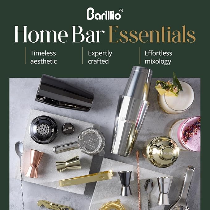 Barillio Black Mixology Bartender Kit - 8-Pc Stainless-Steel Travel Cocktail Shaker Set with Bag - Bar Tools w/Martini Shaker, Drink Mixer Spoon & Mojito Muddler for Cocktails - Bar & Bartending Kit