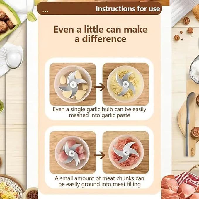 2026 New Electric Garlic Chopper, Mini Portable Veggie Chopper with 304 Stainless Steel Blades, 300ML Rechargeable Food Processor Cordless, for Mashing Onion Garlic Chili Ginger Fruits (2*White)