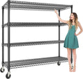 59" W Storage Shelves 2640LBS Heavy Duty Garage Shelving Units with Wheels and Adjustable Shelf, 4-Tiers Wire Shelving Rack for Garage Pantry Kitchen Warehouse Industrial