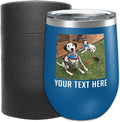 Personalized 12oz (17 Colors) Mother's Day Photo Printed Insulated Stainless Steel Powder Coated Stemless Wine Tumbler with Lid, Customized Gift Idea for Her, Coach Gifts Team Mom Dad (Royal Blue)