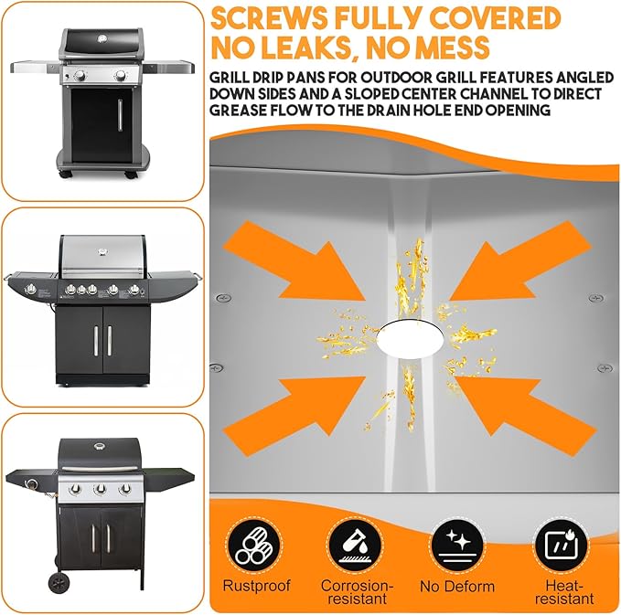 Gas Grill Grease Tray Replacement Parts, Adjustable Grease Tray with Catch Pan Stainless Steel Drip Pans Set (XL)